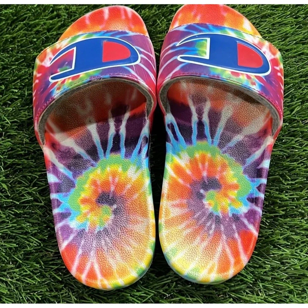 Champion IPO Tie Dye Slides Sz Mens 11 Multi Color Big C Logo Sandals CP101193M